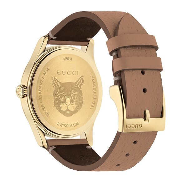 GUCCI WATCH YA1264063 G-TIMELESS MOTH GOLD PVD & BROWN LEATHER 38mm main image 7